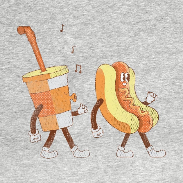 Vintage Soda & Hotdog illustration cartoon, movie time snacks,  kawaii drawing by bigraydesigns